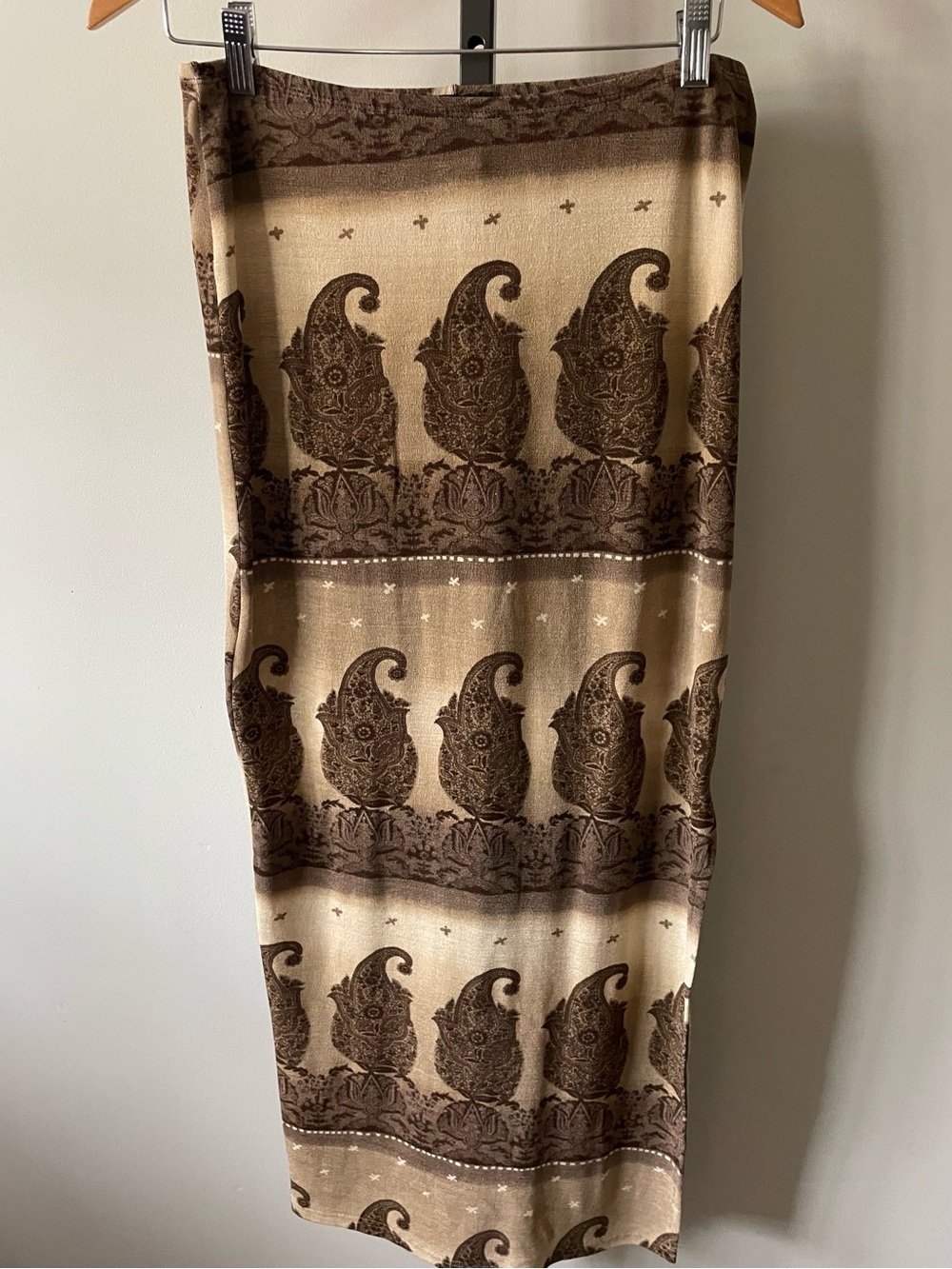 90s Y2K Vintage California Club Paisley Border Print Maxi Skirt Side Slit Large